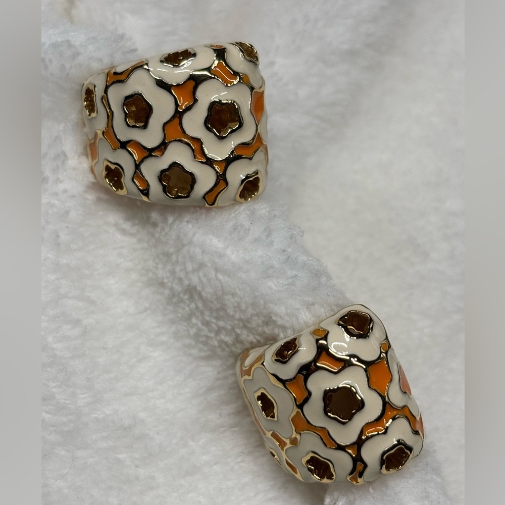 St. John Gold and Orange Patterned Earrings